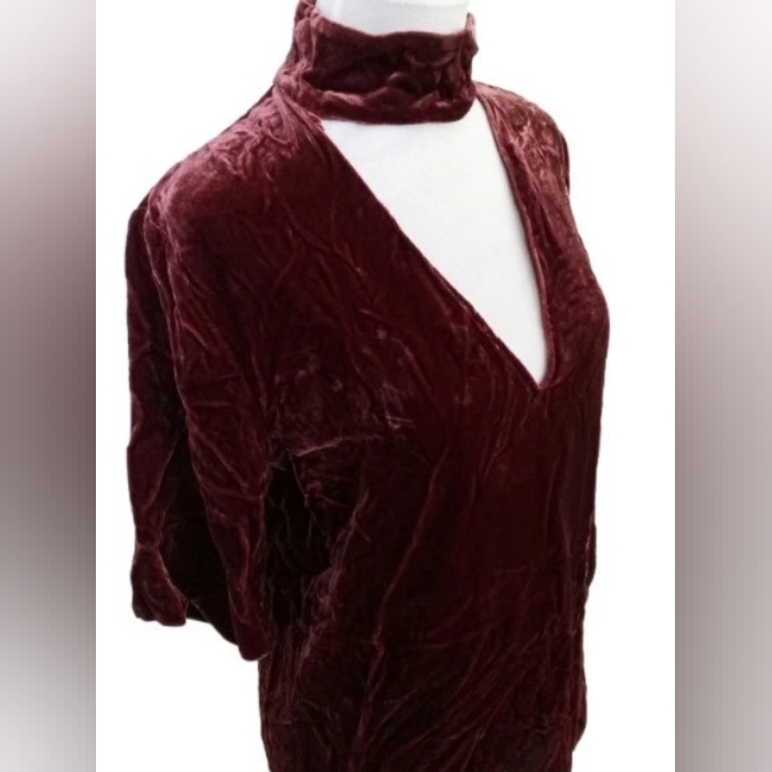 Theory Choker Luxe Velvet Deep-V Top $275. Deep Wine. Cutout. Xs/S. Perfect